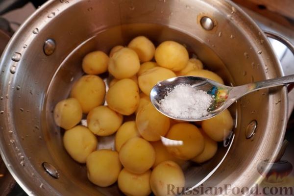 Картофельный салат с беконом и маринованными огурцами