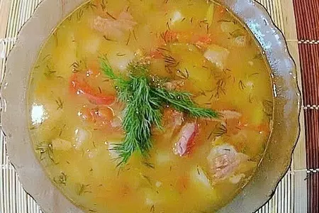 Гороховый суп с копченостями без замачивания гороха