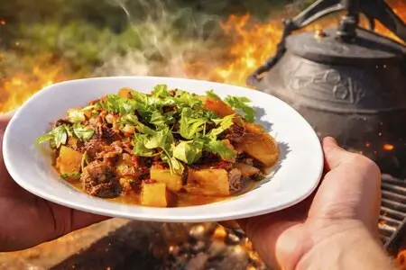 Говядина с картошкой и овощами в афганском казане